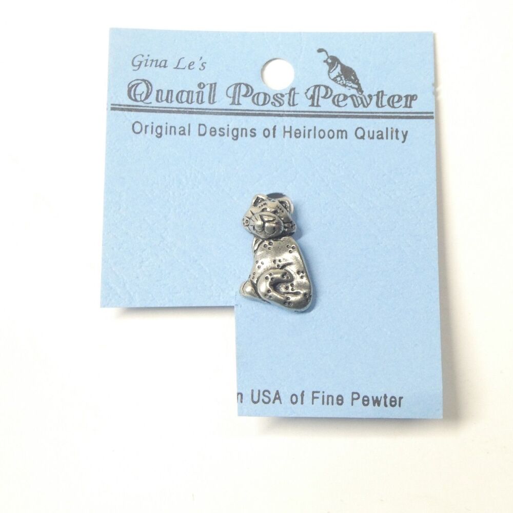 Cat Pin by Gina Le Quail Post Pewter - Vintage 1990s 1" Brooch